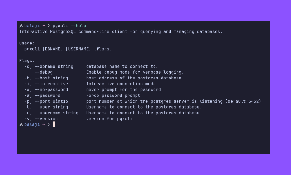 pgxcli --help output