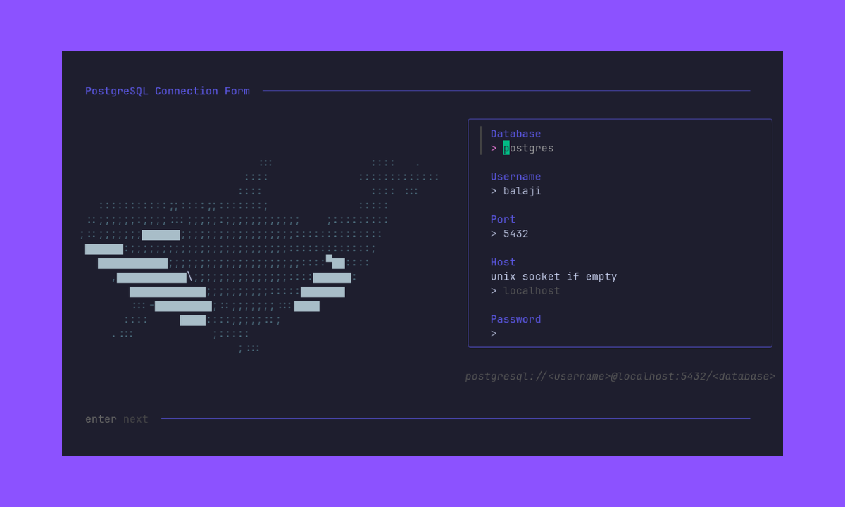 pgxcli interactive connection form